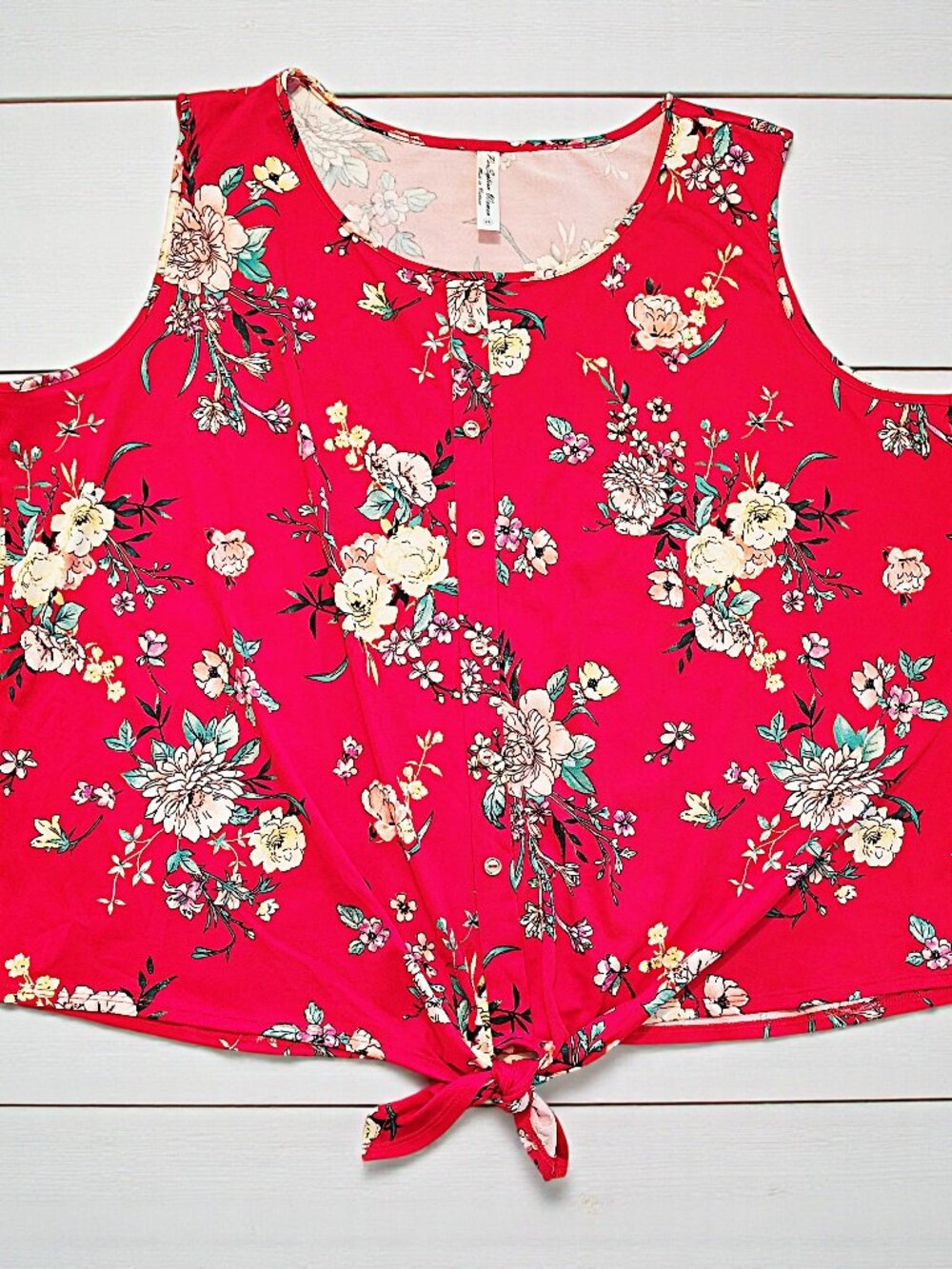 Floral Sleeveless Top – Button Front Tank Top w Tie, Casual Summer Boho Shirt